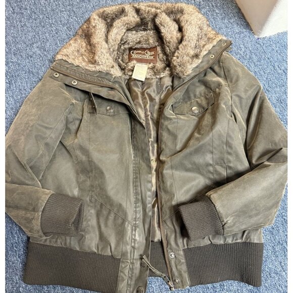 Cripple Creek Women’s Faux Leather with Fur Collar Ranch Wear Coat sz Large - Picture 1 of 5